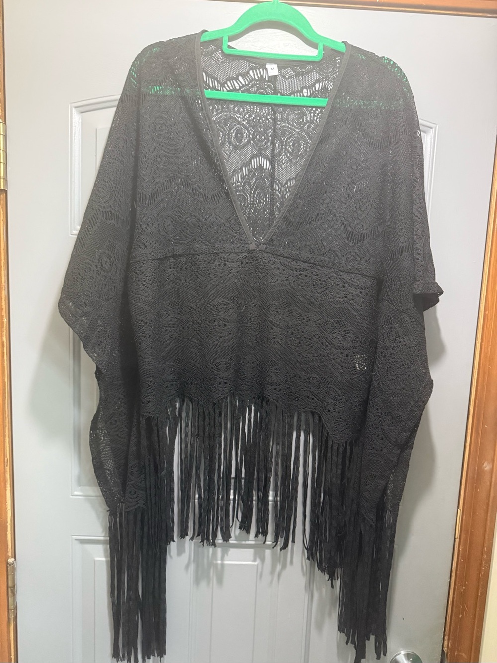 Black Fringe Crochet V-Neck Women's swim cover or tunic